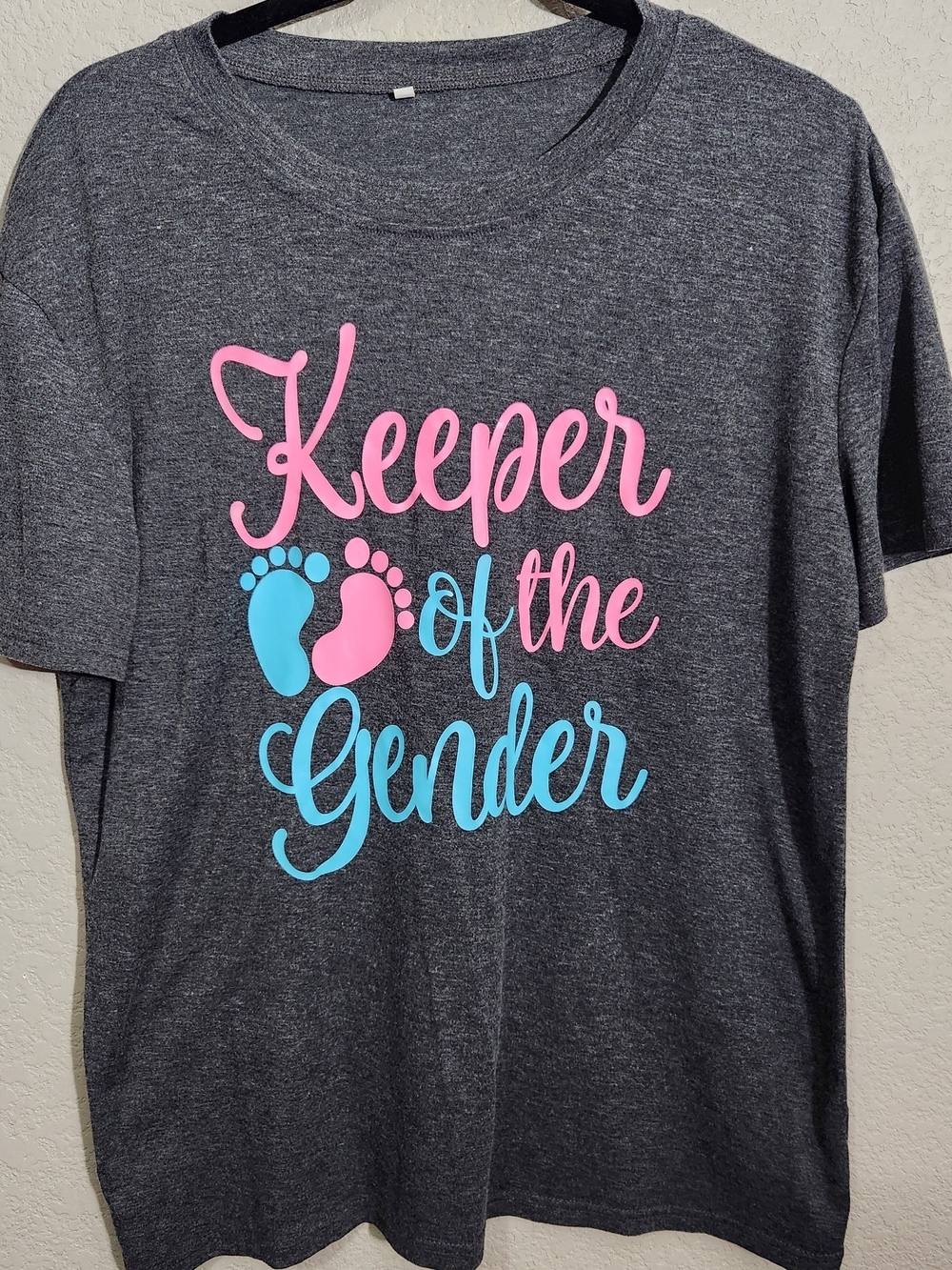 Keeper of the Gender Short Sleeve Tee - Heather Gray with Pink & Blue Print